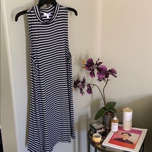 Striped Mock neck swing dress.